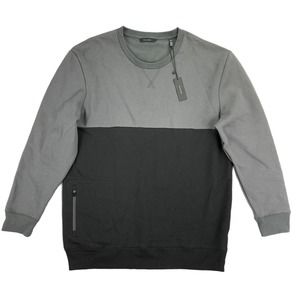 Natori Mens Isamu Tonal Colorblock Fleece Crewneck Sweatshirt Gray Black 2XL